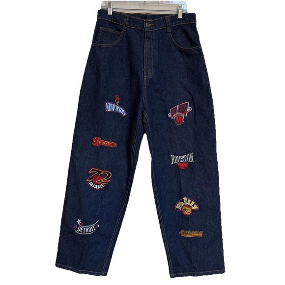 Unk Other - Vtg UNK NBA Teams Embroidered Patches Denim Jeans Mens Streetwear Hip Hop 32x31